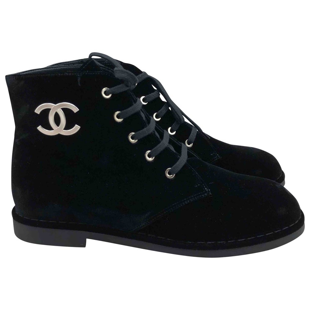 Chanel Velvet Lace Up Ankle Boots NWT